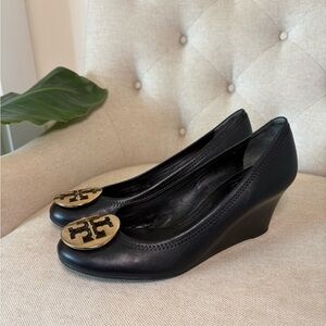 Tory Burch black wedge heels